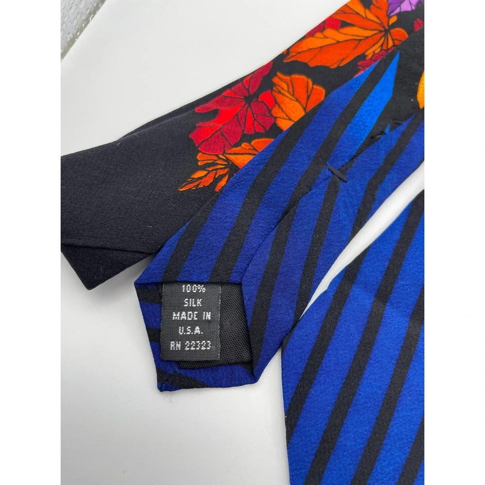 Rush Limbaugh No Boundaries Silk Tie Blue Black Stripe Autumn Leaf USA RN 22323